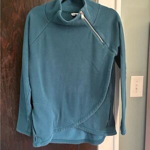 Athleta Kozy Karma Asymmetrical Teal Fleece Pullover